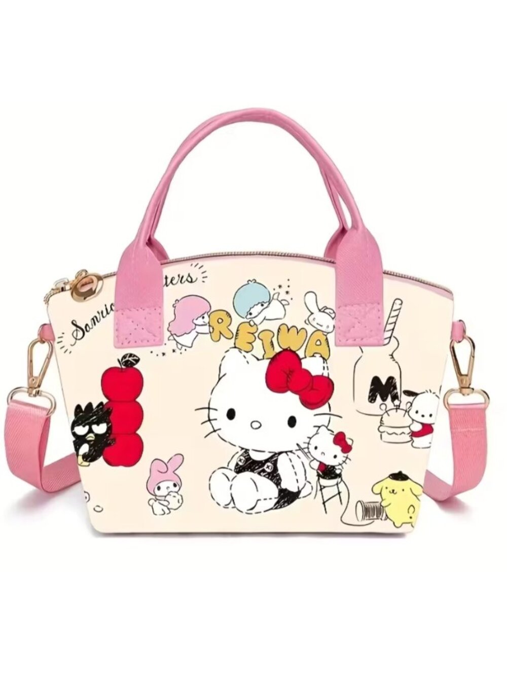 Hello Kitty Pink Top Handle Crossbody Bag Cartoon Satchel Purse Zip Closure